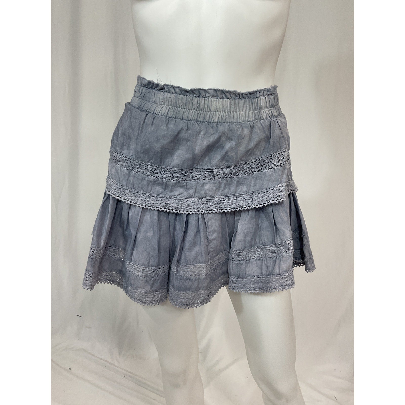 Loveshackfancy 'Ruffle' Blue Lace Trim Mini Skirt Size XS