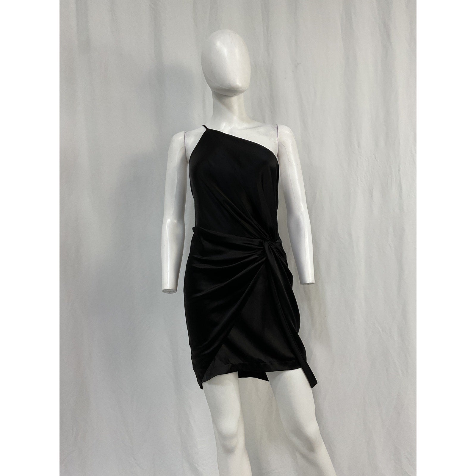 Michelle Mason 'One-Shoulder' Black Silk Twist-Front Mini Dress Size 4
