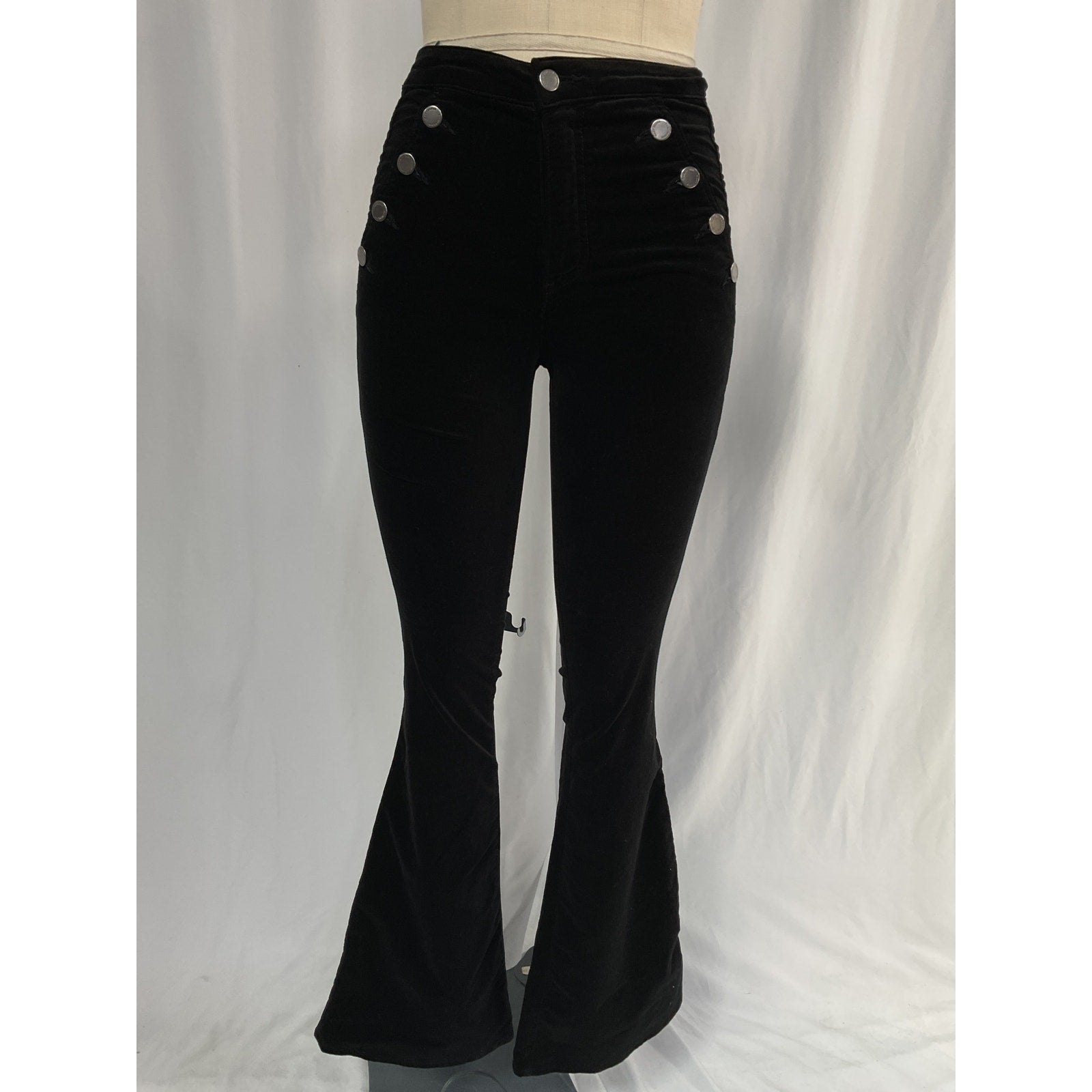 Ramy Brook 'Helena' Black High-Rise Velvet Flare Pant Size 26 - NWT