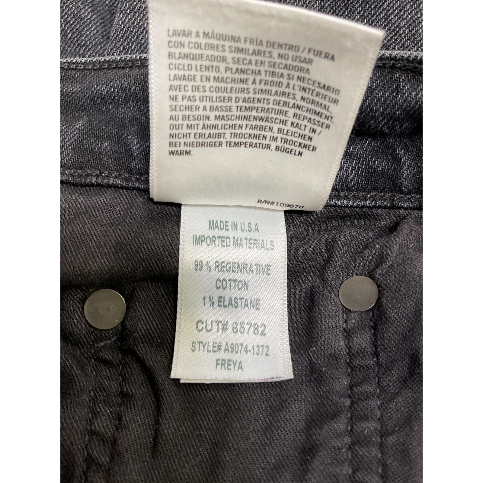Agolde 'Freya' Black Cotton High Rise Slim Size 27