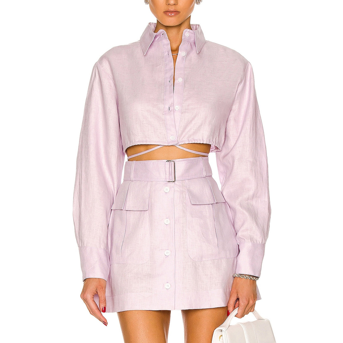 Matthew Bruch Cropped Long Sleeve Lilac Button Down Shirt Size 2