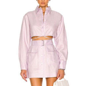 Matthew Bruch Cropped Long Sleeve Lilac Button Down Shirt Size 2
