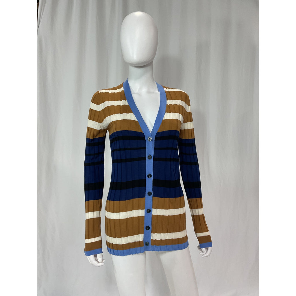 Marni 'Striped' Brown Ribbed Wool Cardigan Size S