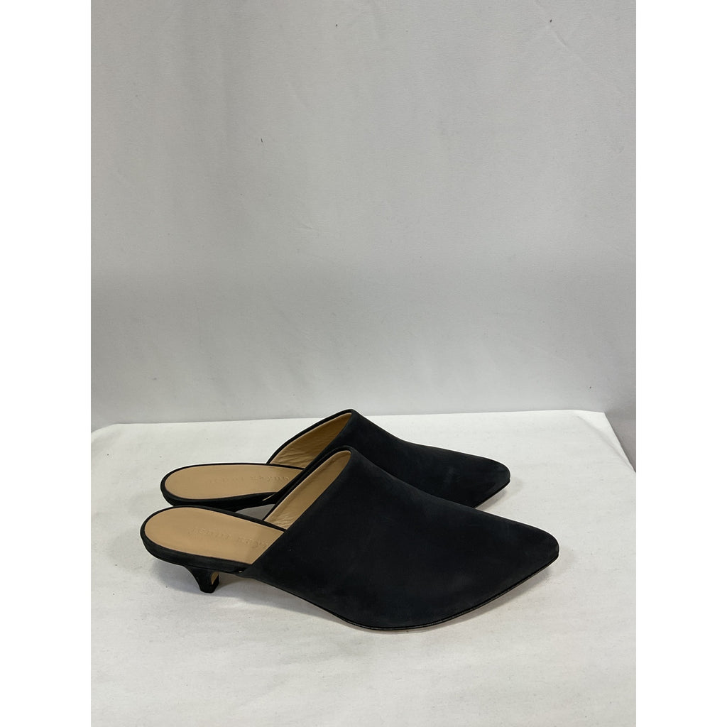 Jenni Kayne 'Oiled' Black Leather Leather Kitten Heel Mule Size 7