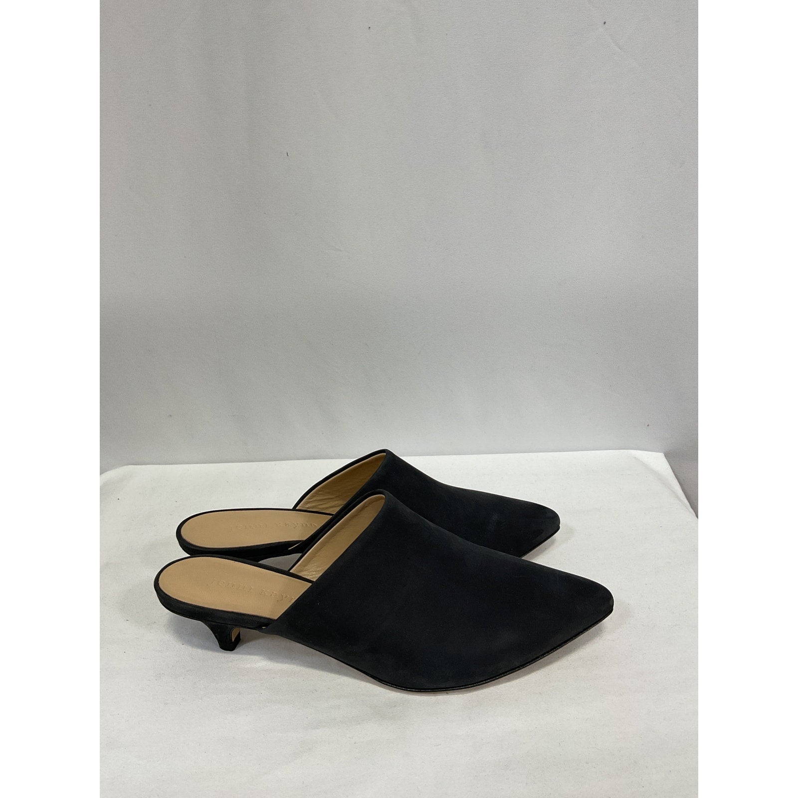 Jenni Kayne 'Oiled' Black Leather Leather Kitten Heel Mule Size 7