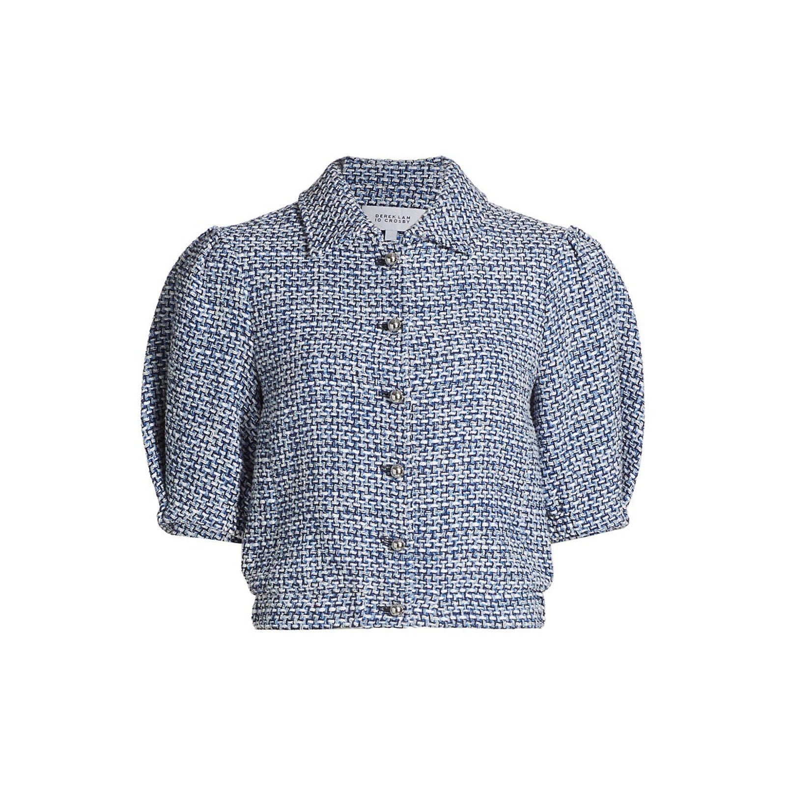 Derek Lam 10 Crosby Lucas Blue Cotton Puff-Sleeve Shacket Size 8