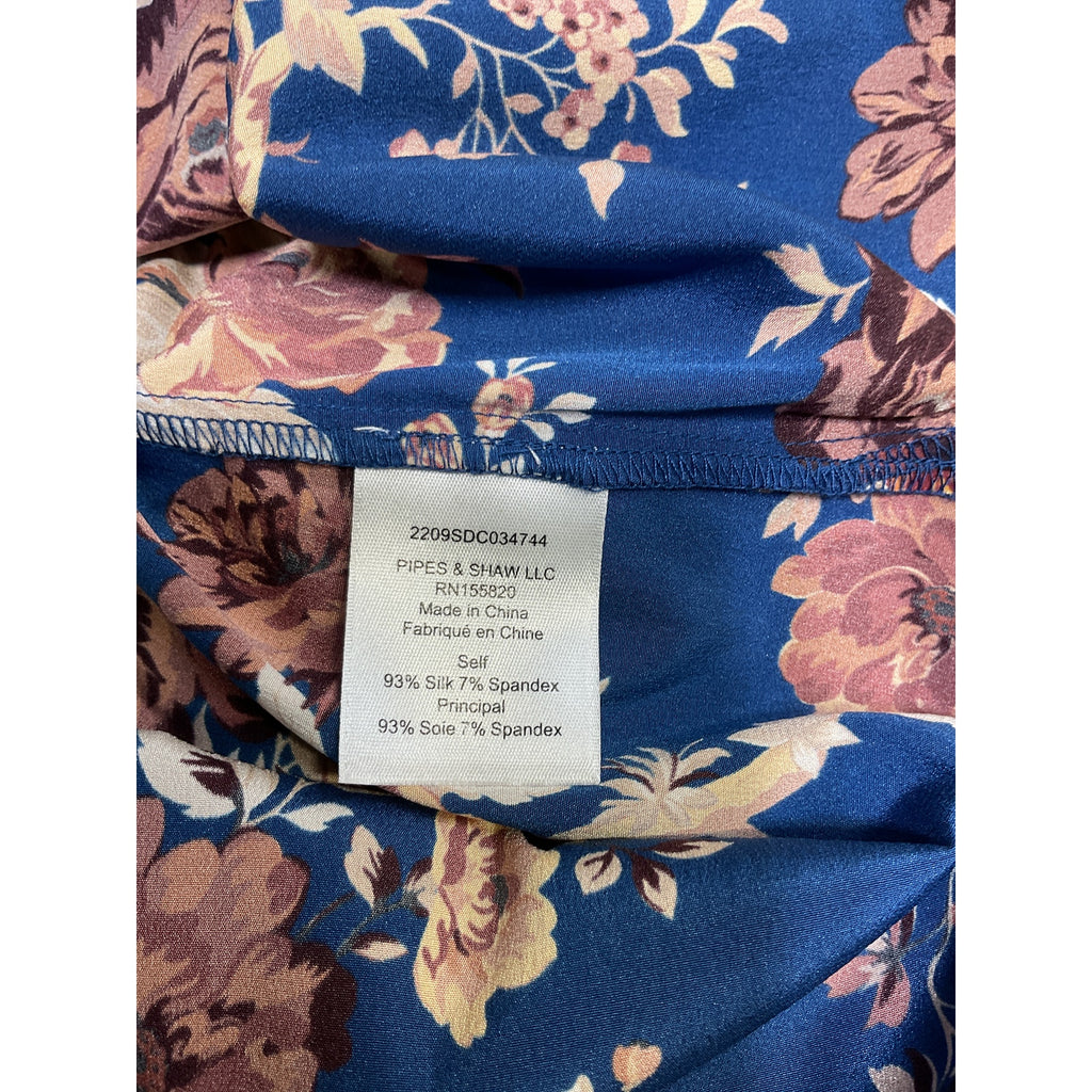 Veronica Beard 'Cicely' Blue Mockneck Floral Top Size 4