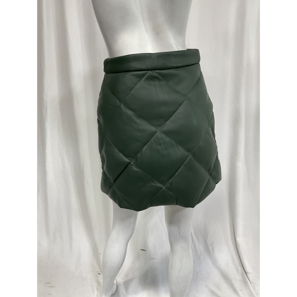 Staud 'Dice' Green Vegan Leather Diamond Quilted Skirt Size 0