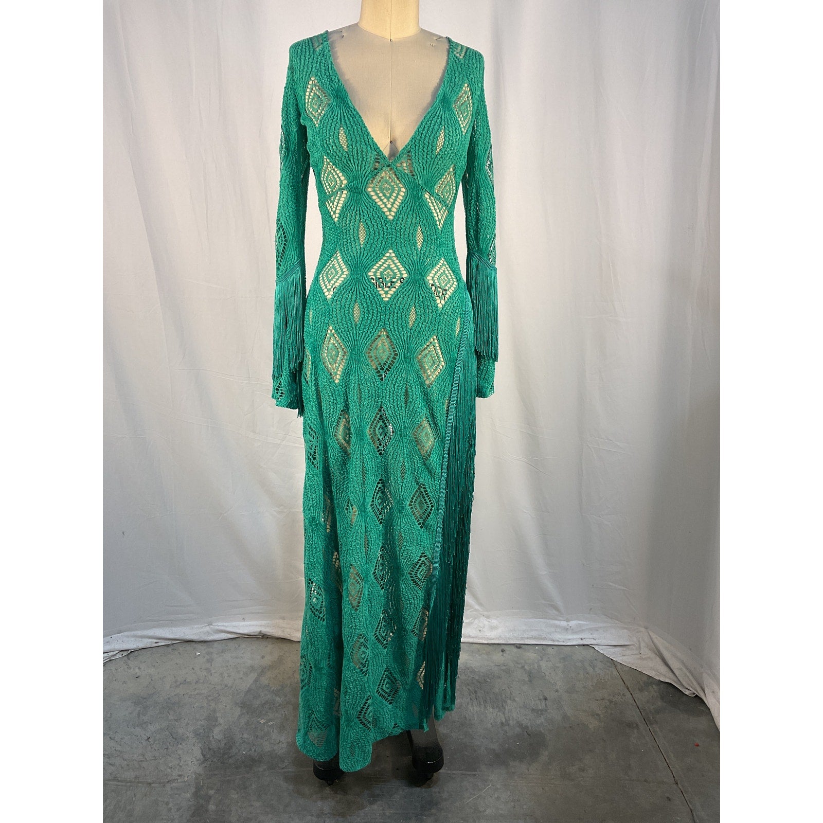 For Love & Lemons 'Victoria' Green Cupro Maxi Dress Size XS