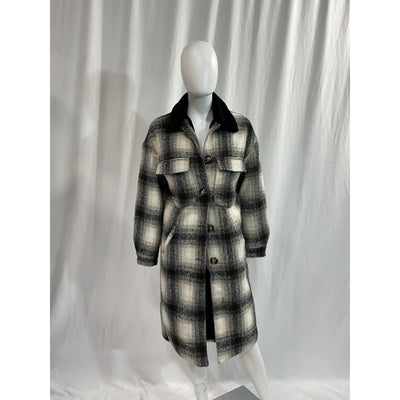 Apparis 'James' Tan Plaid Faux Fur Collar Coat Size XS