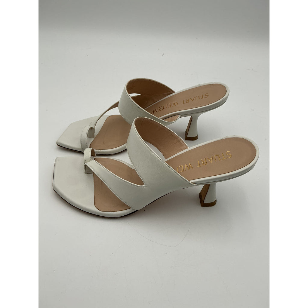 Stuart Weitzman 'Lyla' White Leather 75 Sandal Size 7