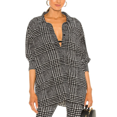 Norma Kamali Oversized Large Glenn Plaid Tweed Boyfriend Shirt Size XS
