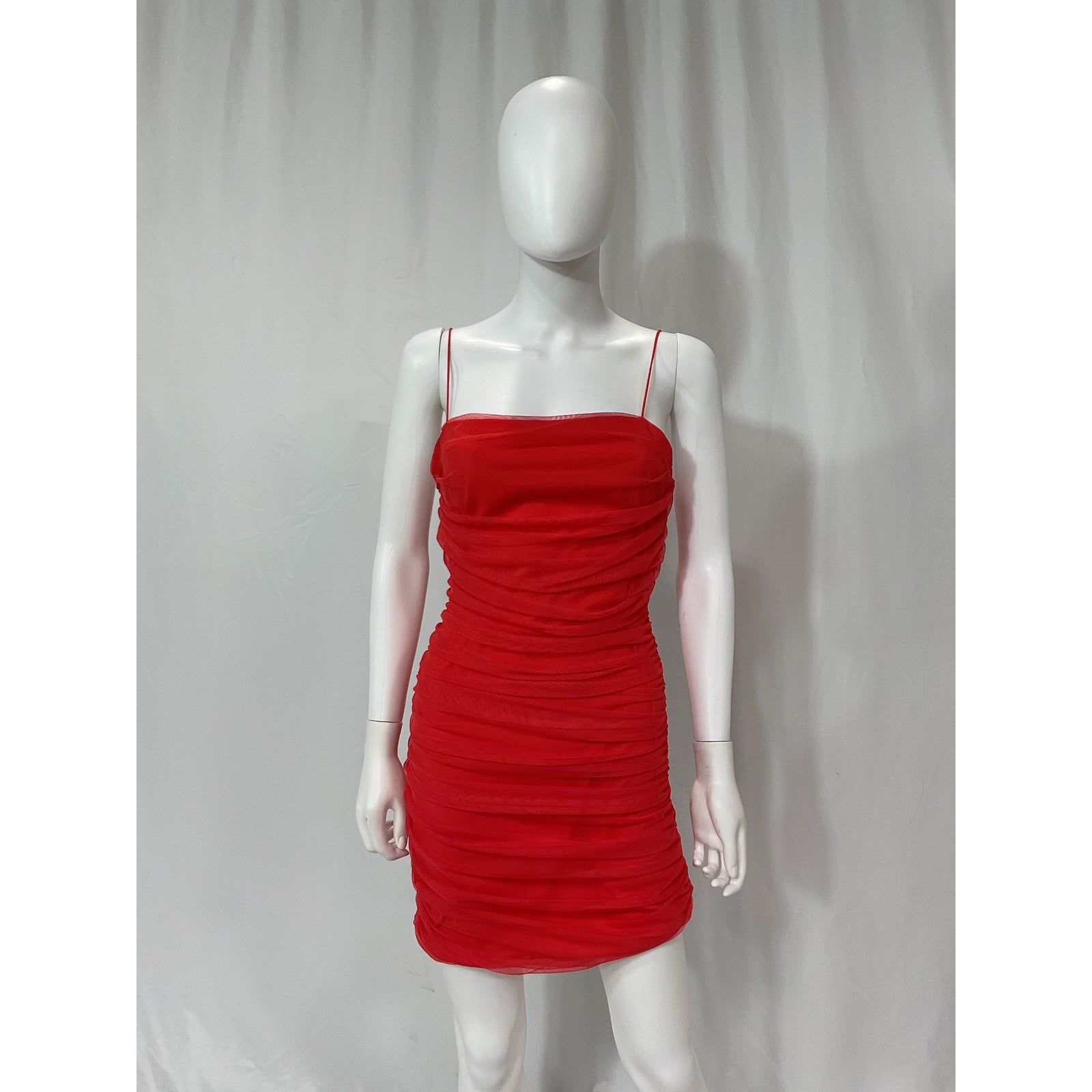 Alice + Olivia 'Cruz' Red Tulle Ruched Strap Mini Dress Size 8