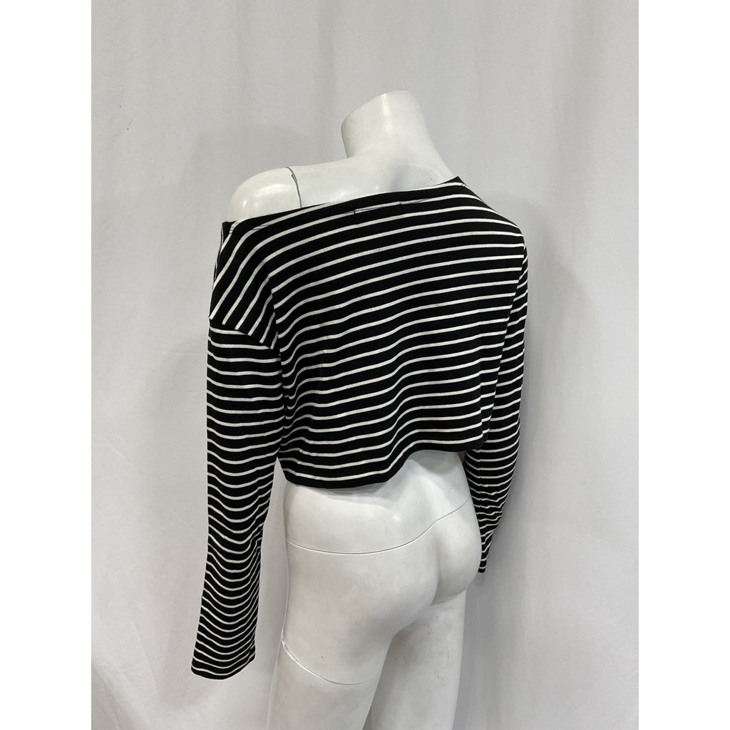 The Frankie Shop 'Tilla' White Cropped Striped Cotton-Jersey Top Size XS