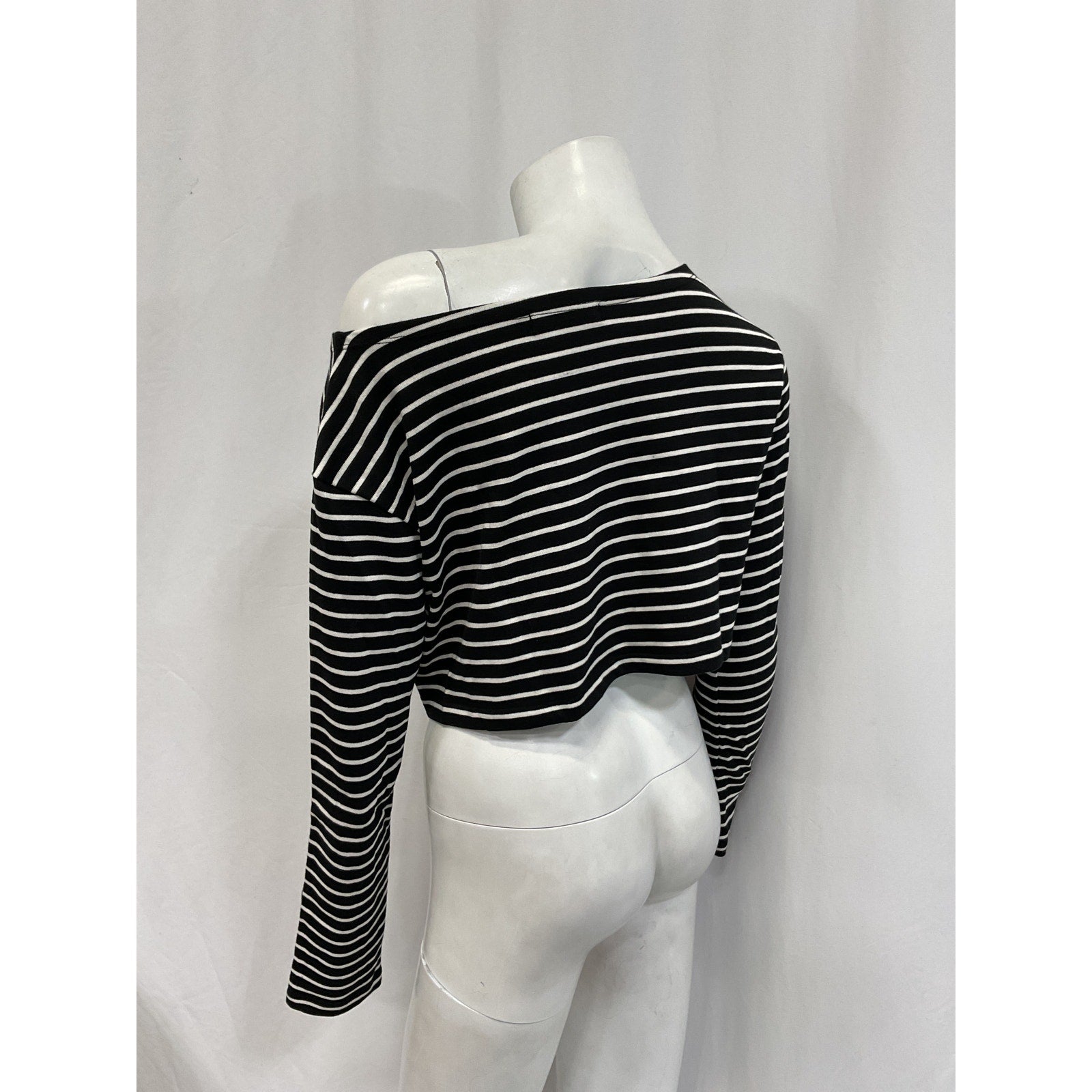 The Frankie Shop 'Tilla' White Cropped Striped Cotton-Jersey Top Size XS