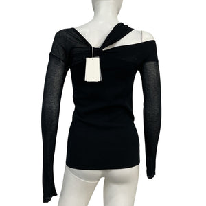 Helmut Lang Asymmetric Black Twist Neck Top Size S NWT