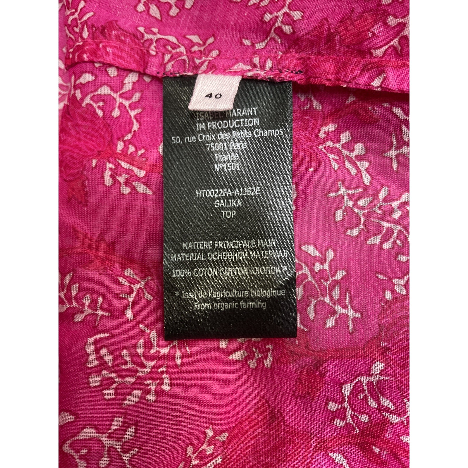 Isabel Marant 'Salika' Pink Cotton Long Sleeve Blouse Size 40