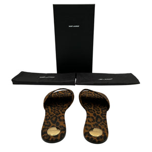 Saint Laurent Leopard Print Grosgrain Brown Carlyle Sandals Size US 7.5 NWT