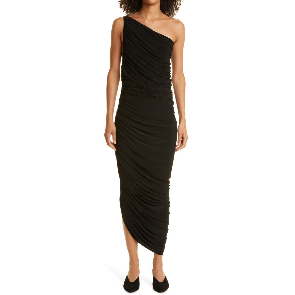 Norma Kamali Draped Black Diana One Shoulder Gown Size S