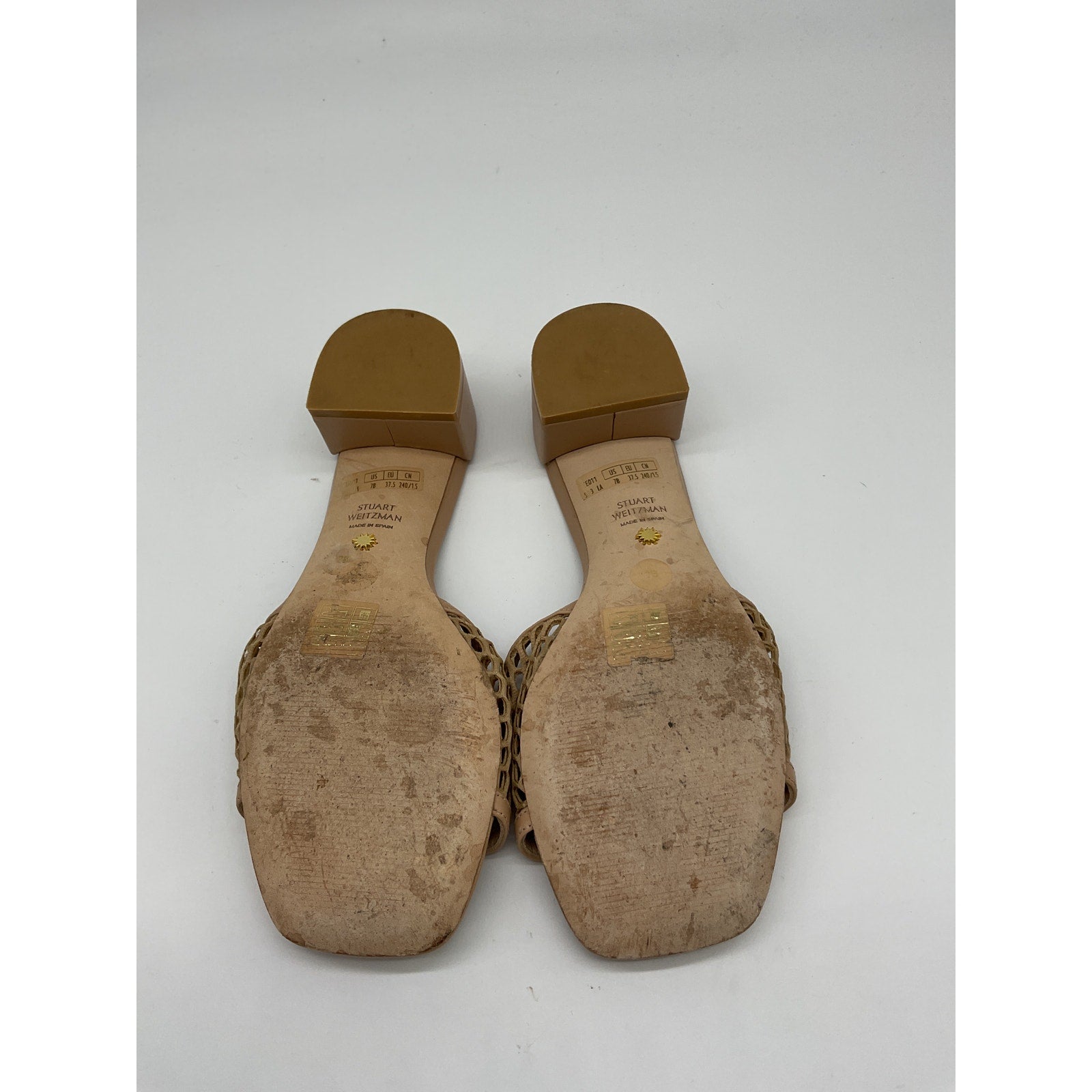 Stuart Weitzman Cayman 35 Tan Leather Block Slide Sandal Size 7