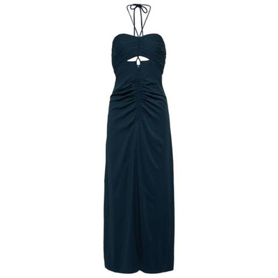 Self-Portrait Elegant Dark Teal Cutout Ruched Halterneck Maxi Size UK 14/ US 10 Dress