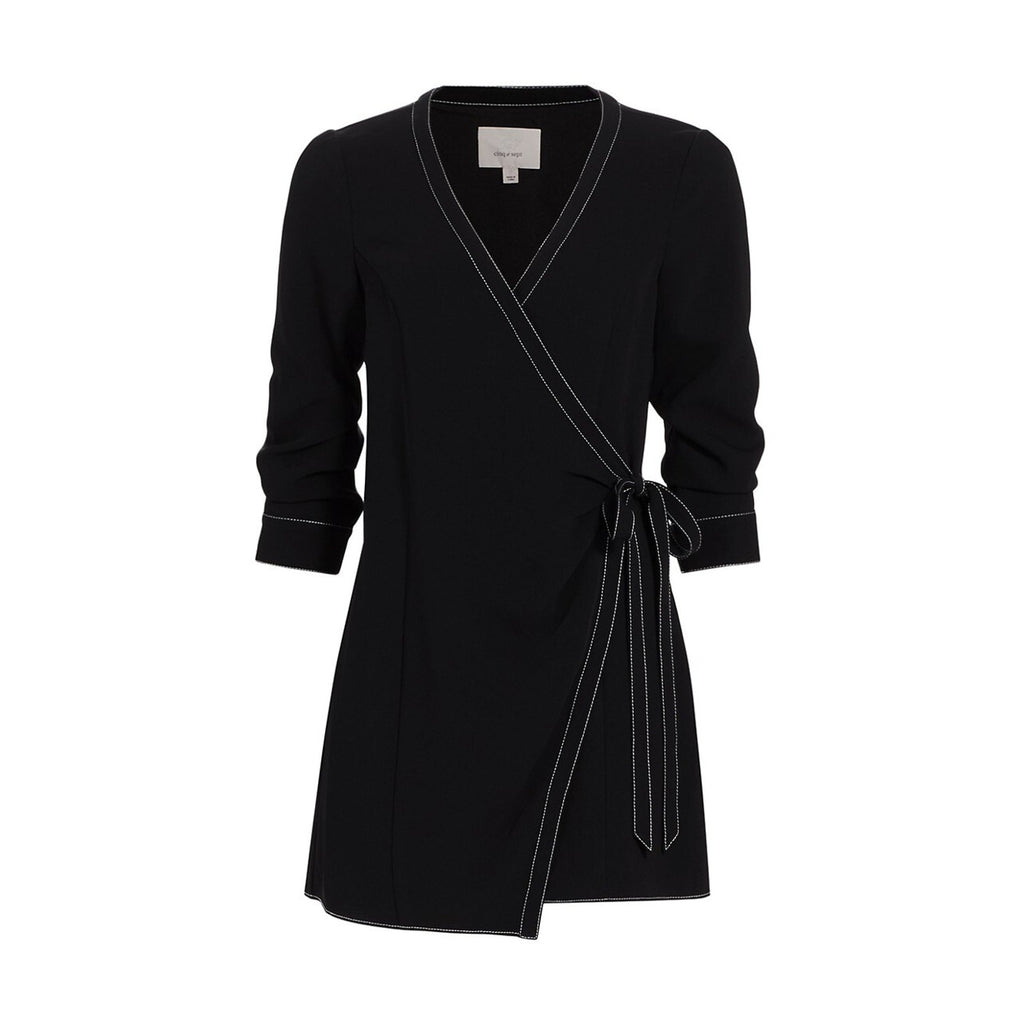 Cinq A Sept 'Chelsea' Black Triacetate Wrap Mini Dress Size 14