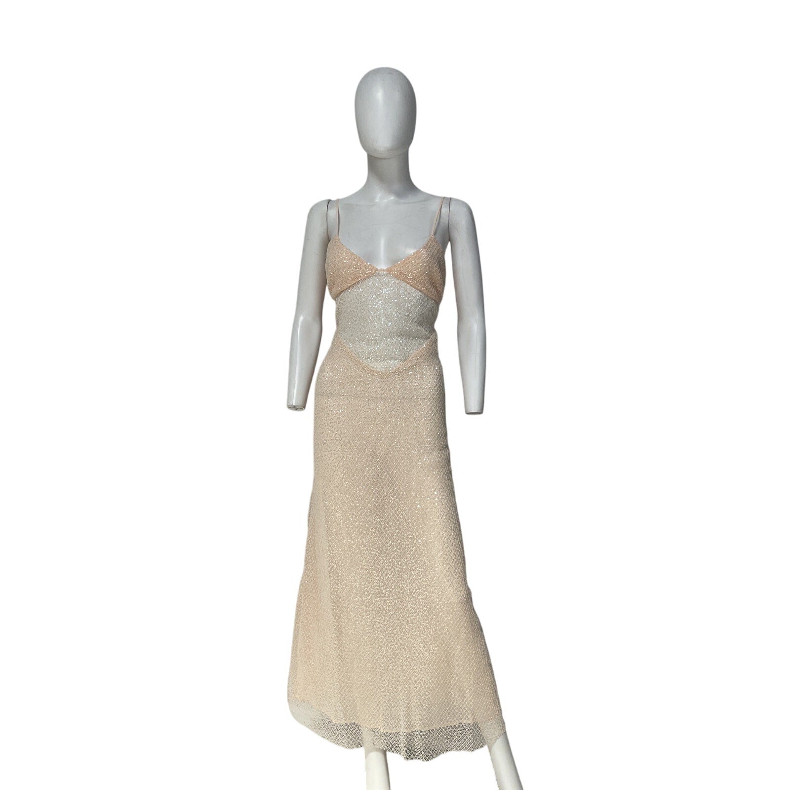 For Love & Lemons 'Kate' Beige Polyester Sequin Maxi Dress Size M - NWT