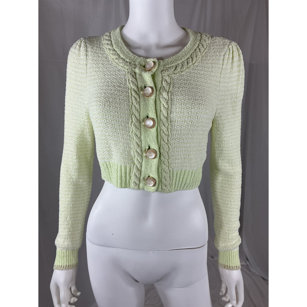 Loveshackfancy 'Twain' Green Cotton Crop Cardigan Size XS - NWT