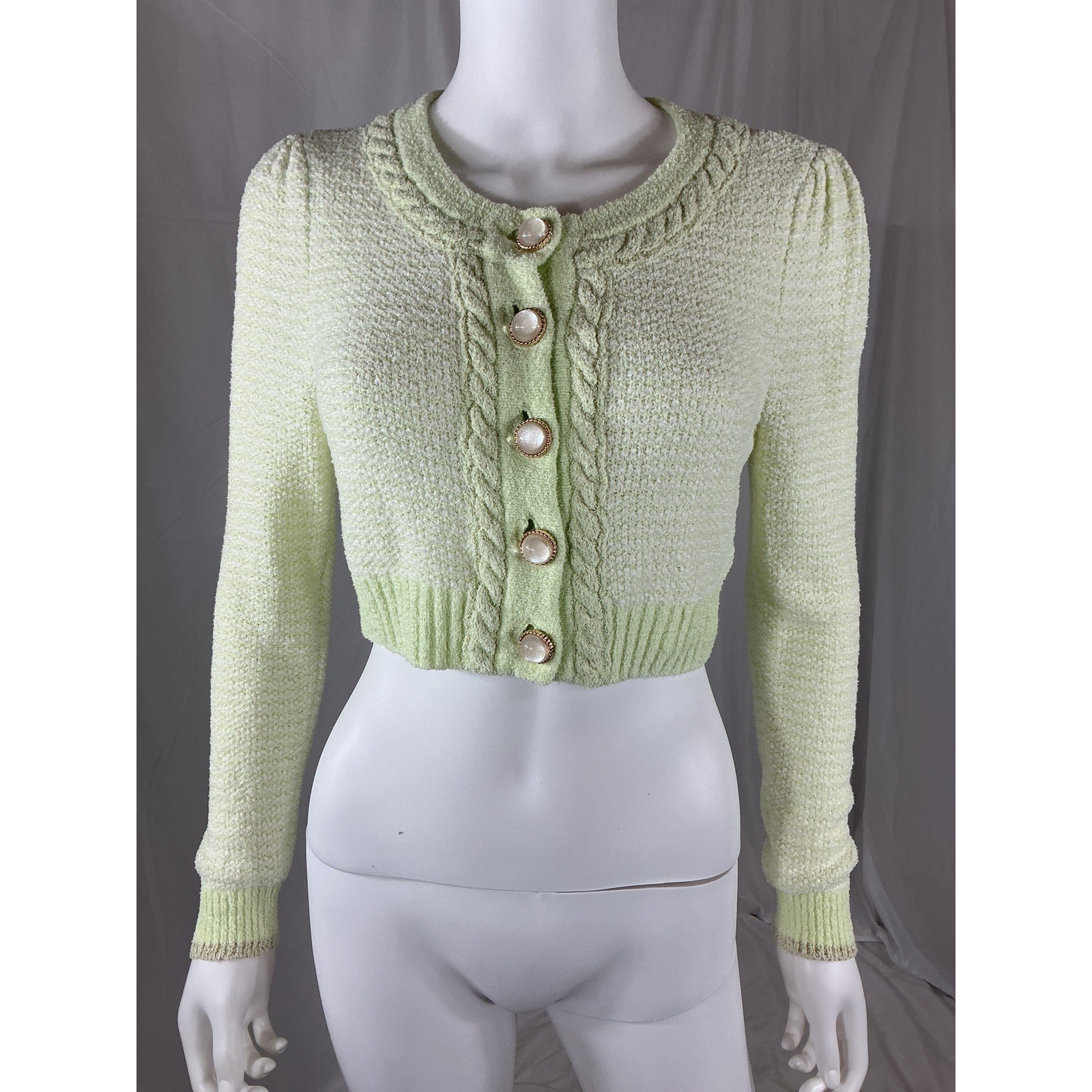 Loveshackfancy 'Twain' Green Cotton Crop Cardigan Size XS - NWT