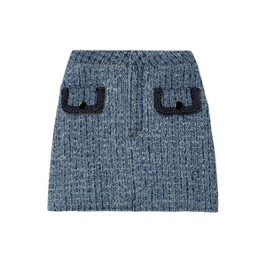 Self-Portrait Textured Blue Tweed Mini Skirt Size UK 8 / US 4