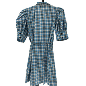 Ganni Ruffled Multicolor Seersucker Check Dress Size 34