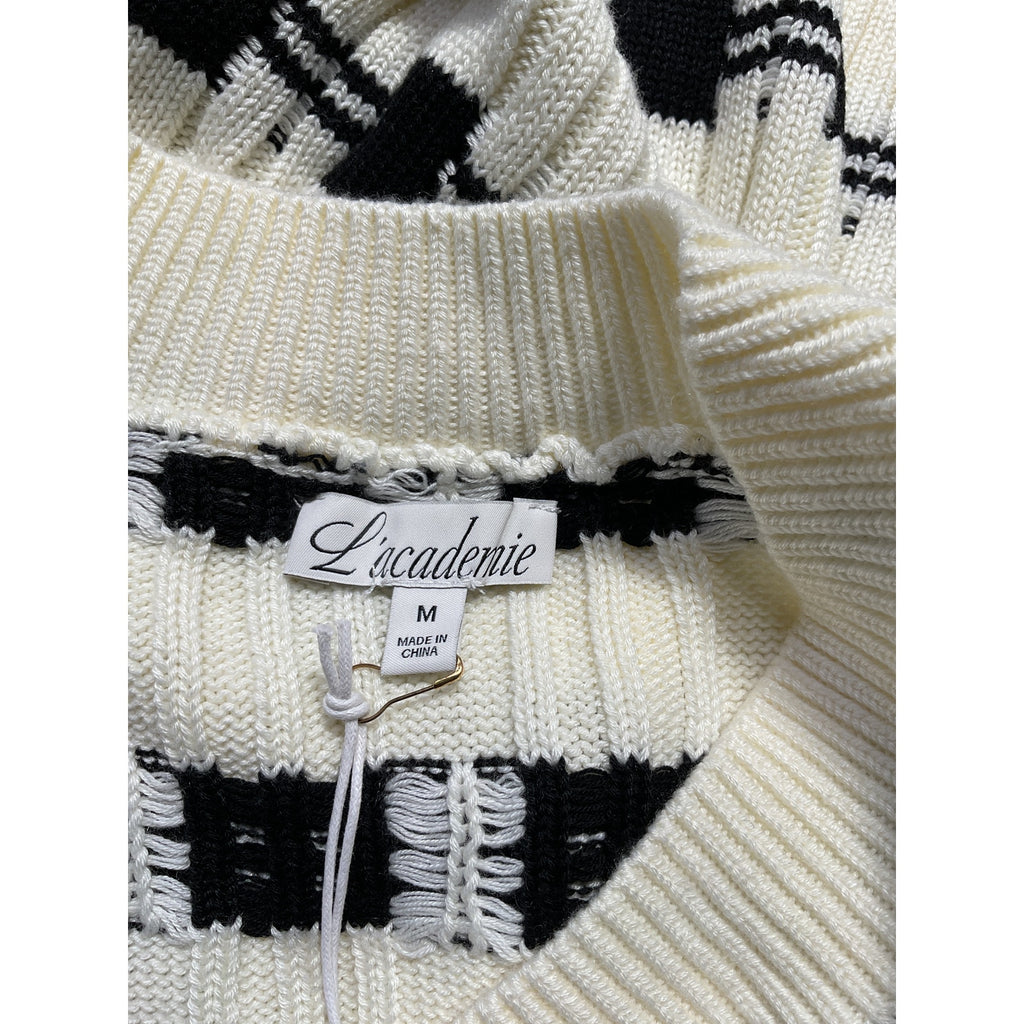 L'Academie 'Evran' White Check Sweater Size M - NWT