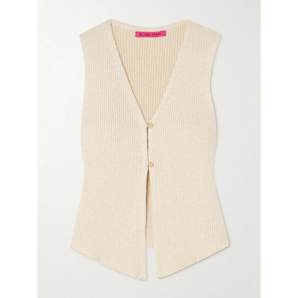The Elder Statesman 'Nora' Tan Cotton Knitted Cotton Vest Size S