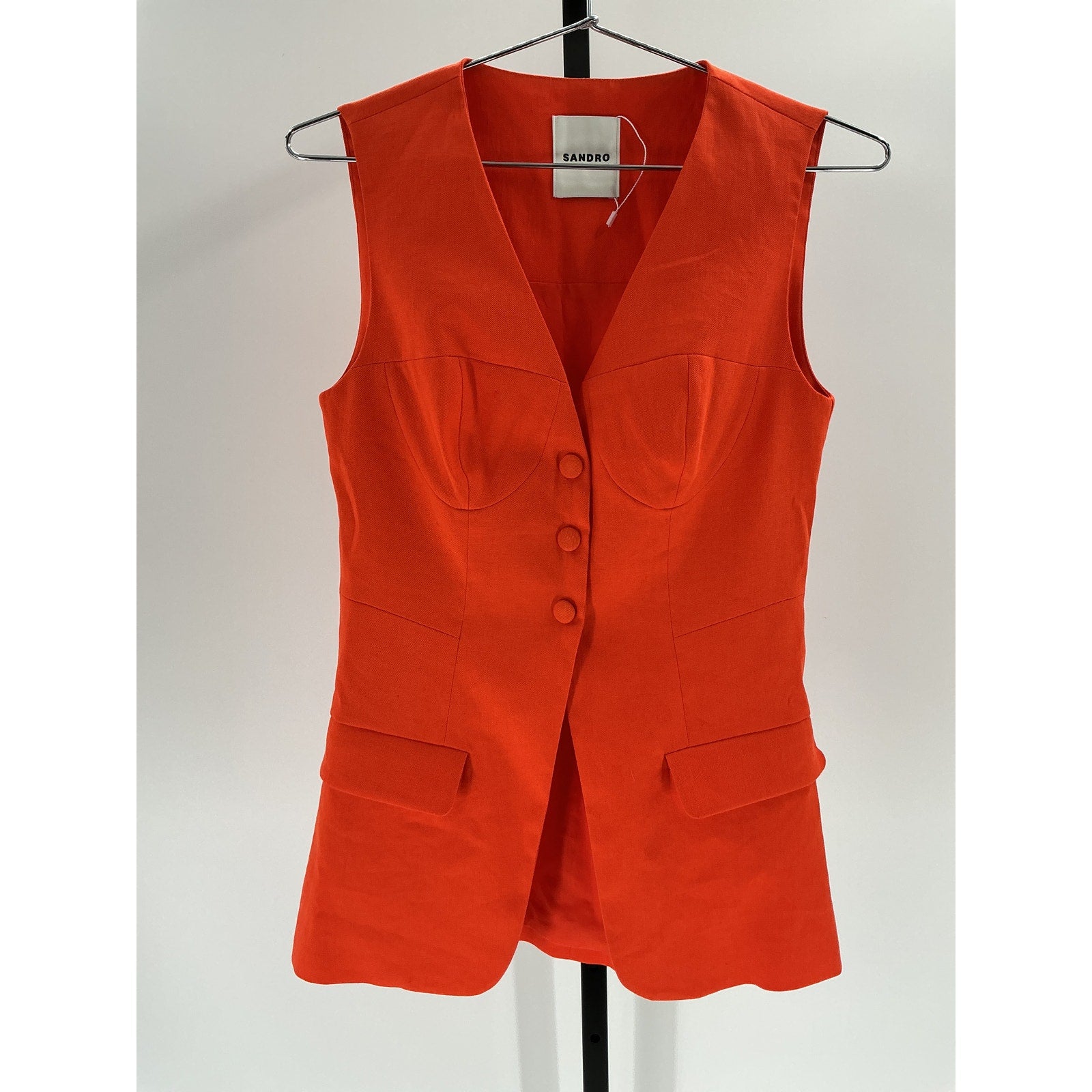 Sandro Sleeveless Orange Linen Jacket Vest Size 34