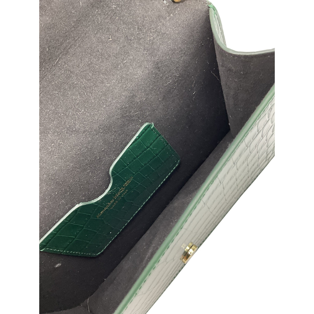Alexander Mcqueen 'Skull' Green Mini Embellished Croc-Effect Leather Shoulder Bag