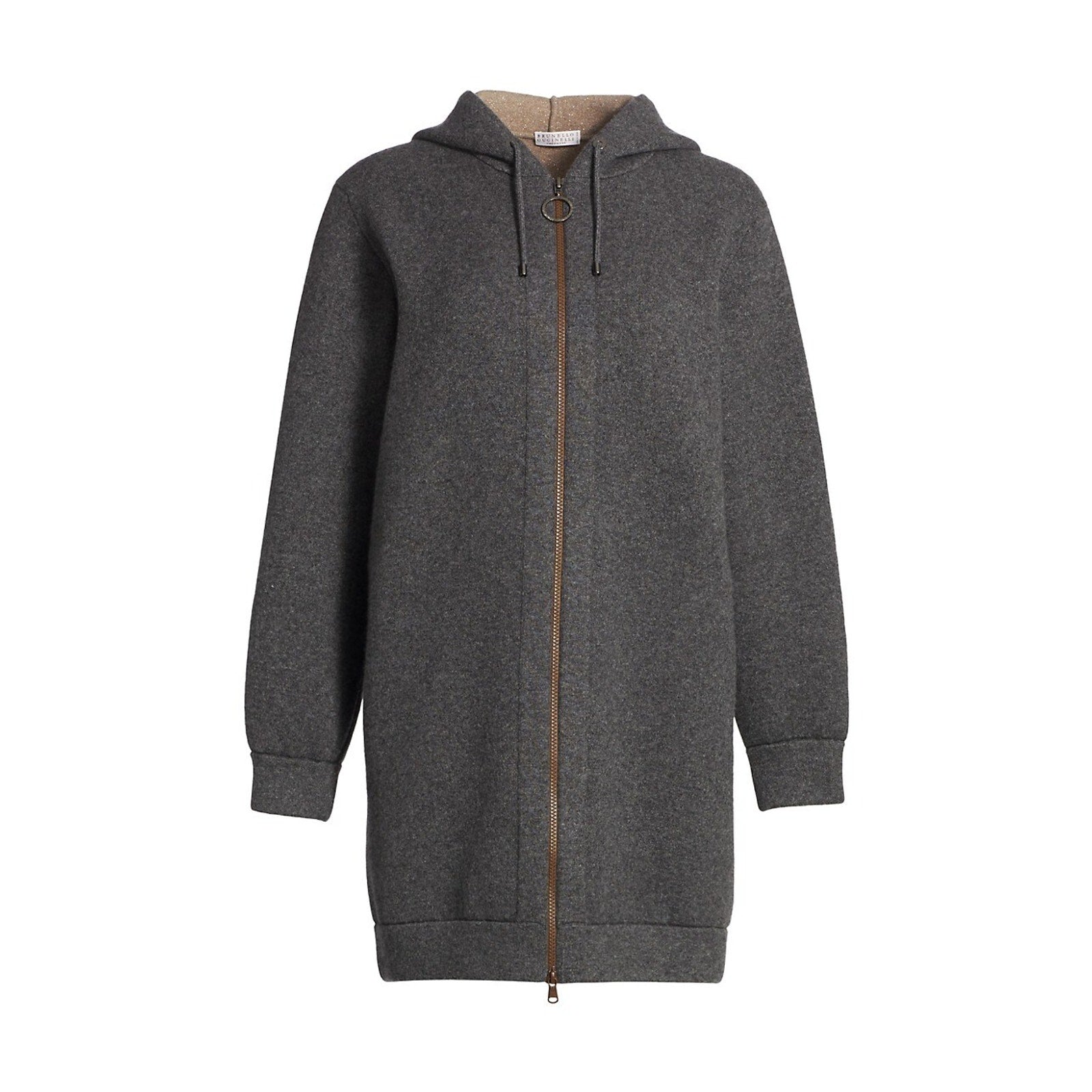 Brunello Cucinelli Grey Cashmere-Blend Long-Line Zip Hooded Cardigan Size XS