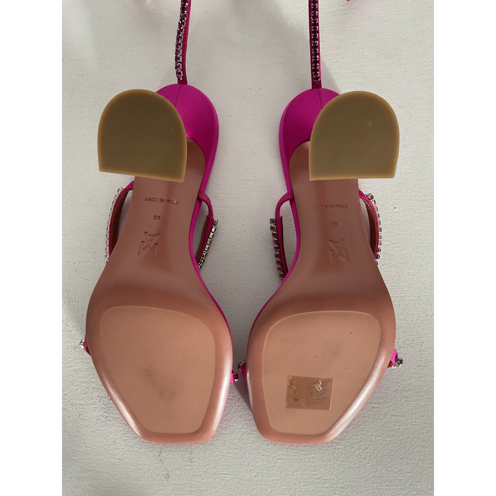 Amina Muaddi 'Gilda' Pink Leather 95mm Crystal-Embellished Sandals Size 8