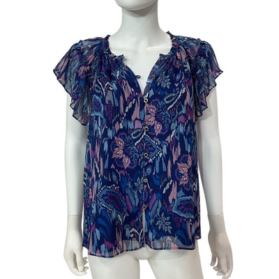 Ramy Brook Printed Navy Ikat Ember Blouse Size XS