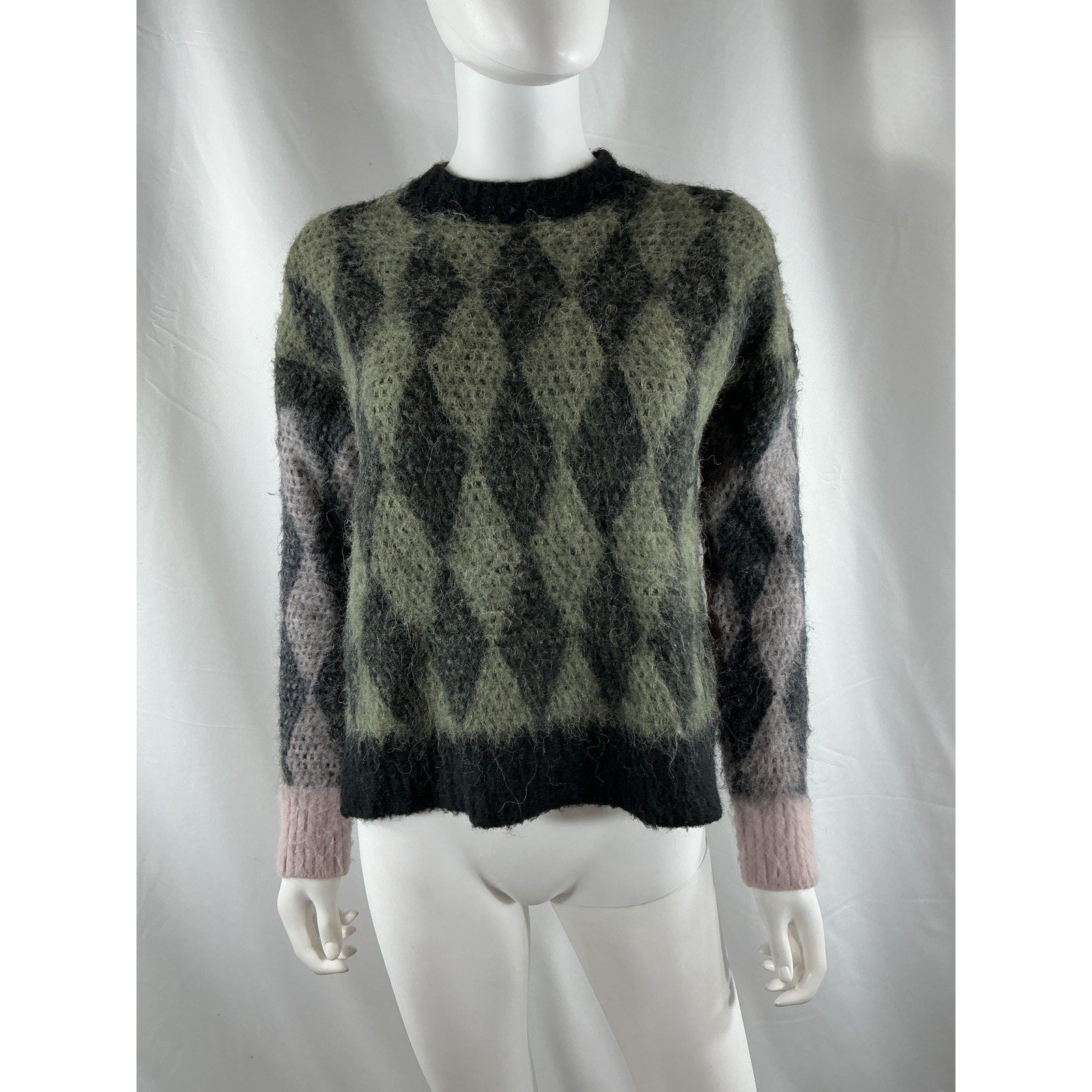 Allsaints 'Diamond' Pink Wool Crew Neck Sweater Size S