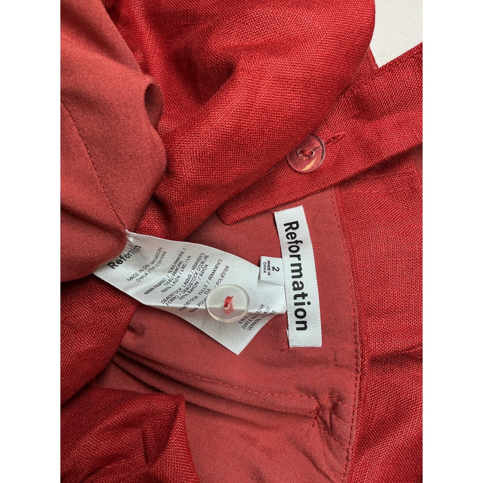Reformation 'Delia' Red Linen Dress Size 2