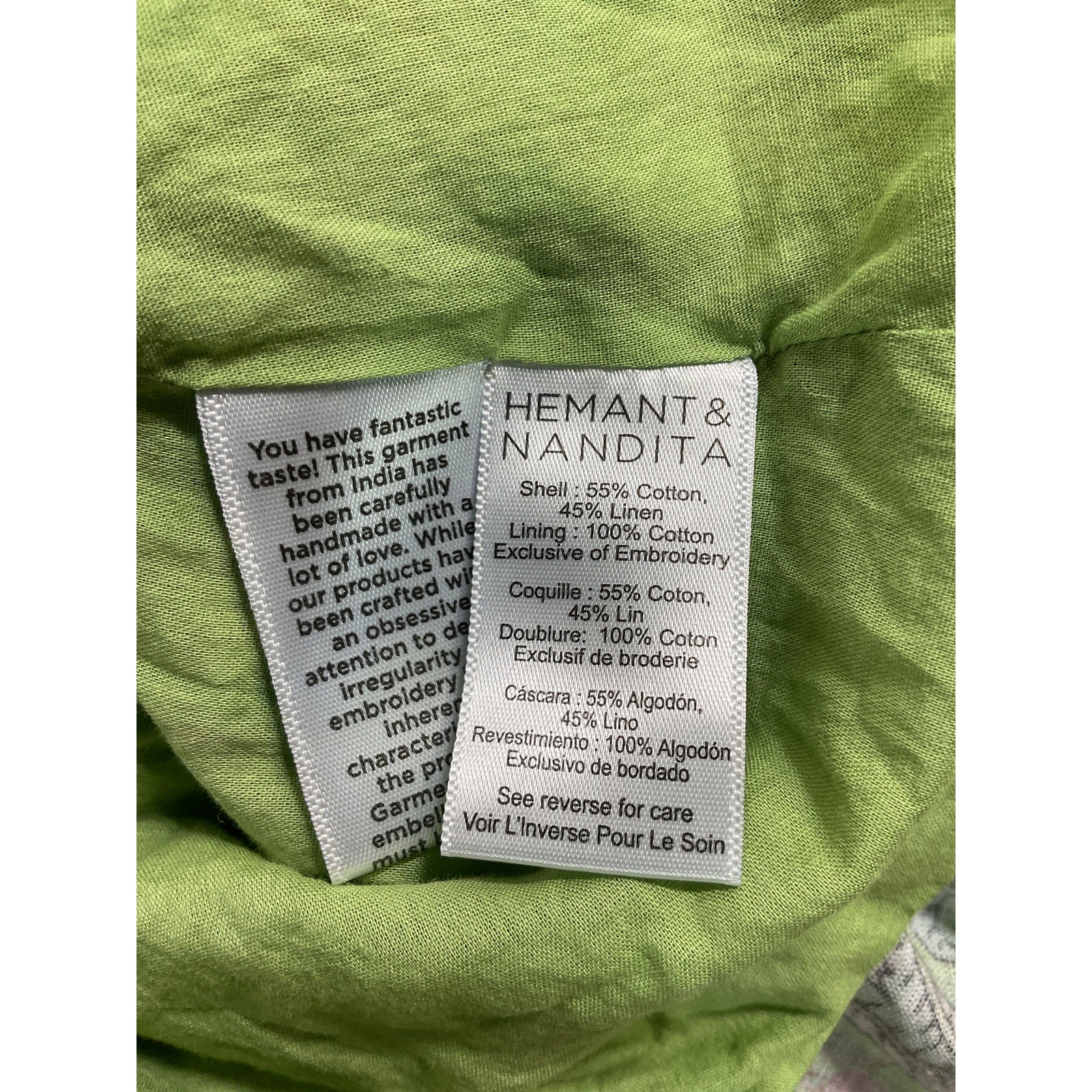 Hemant And Nandita 'Rhea' Green Linen Mini Dress Size M