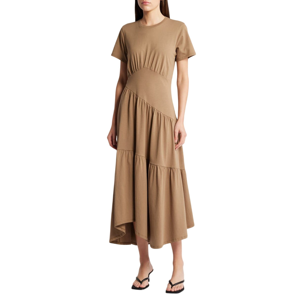Frame Elegant Tan Asymmetric Tiered Knit Dress Size S