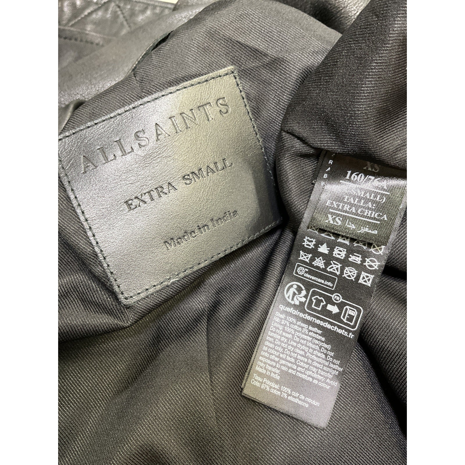 Allsaints 'Belle' Black Leather Bomber Jacket Size XS