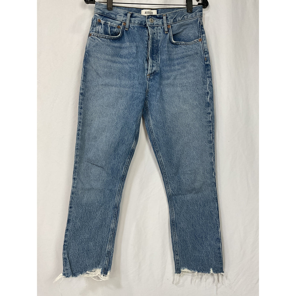 Agolde Riley High Rise Blue Cotton Straight Crop Denim Jeans Size 27