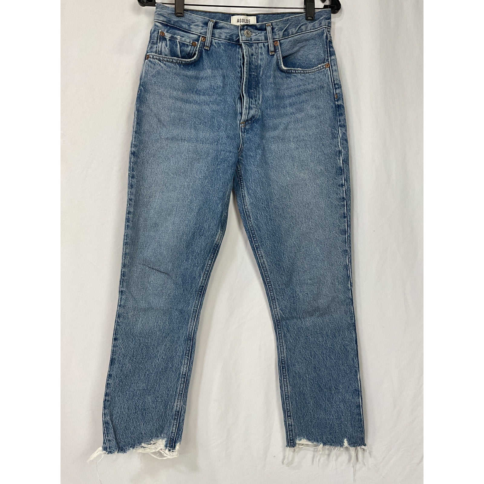 Agolde Riley High Rise Blue Cotton Straight Crop Denim Jeans Size 27