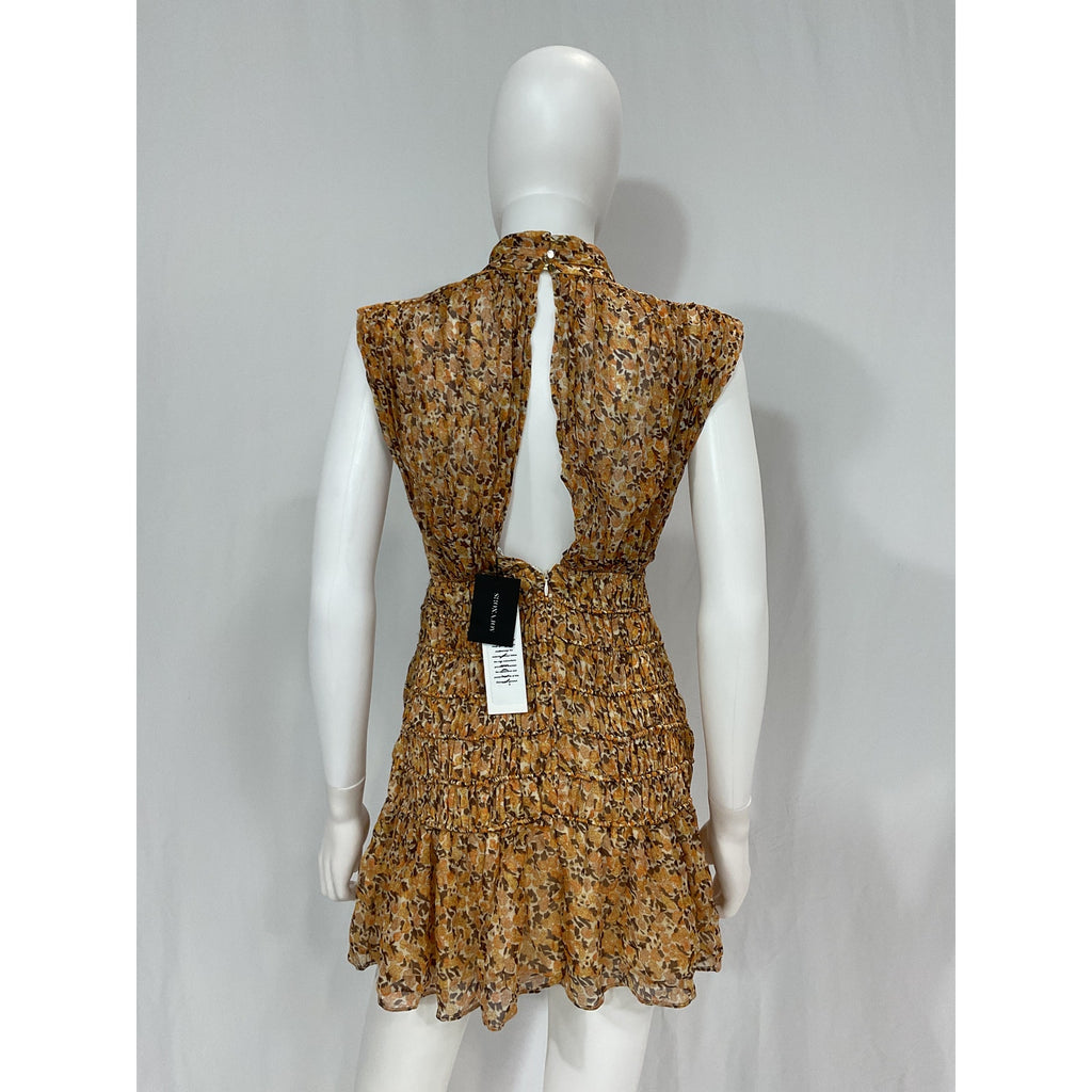 Shona Joy 'Colette' Yellow Chiffon High Neck Sleeveless Corded Mini Dress Size US 4 - NWT