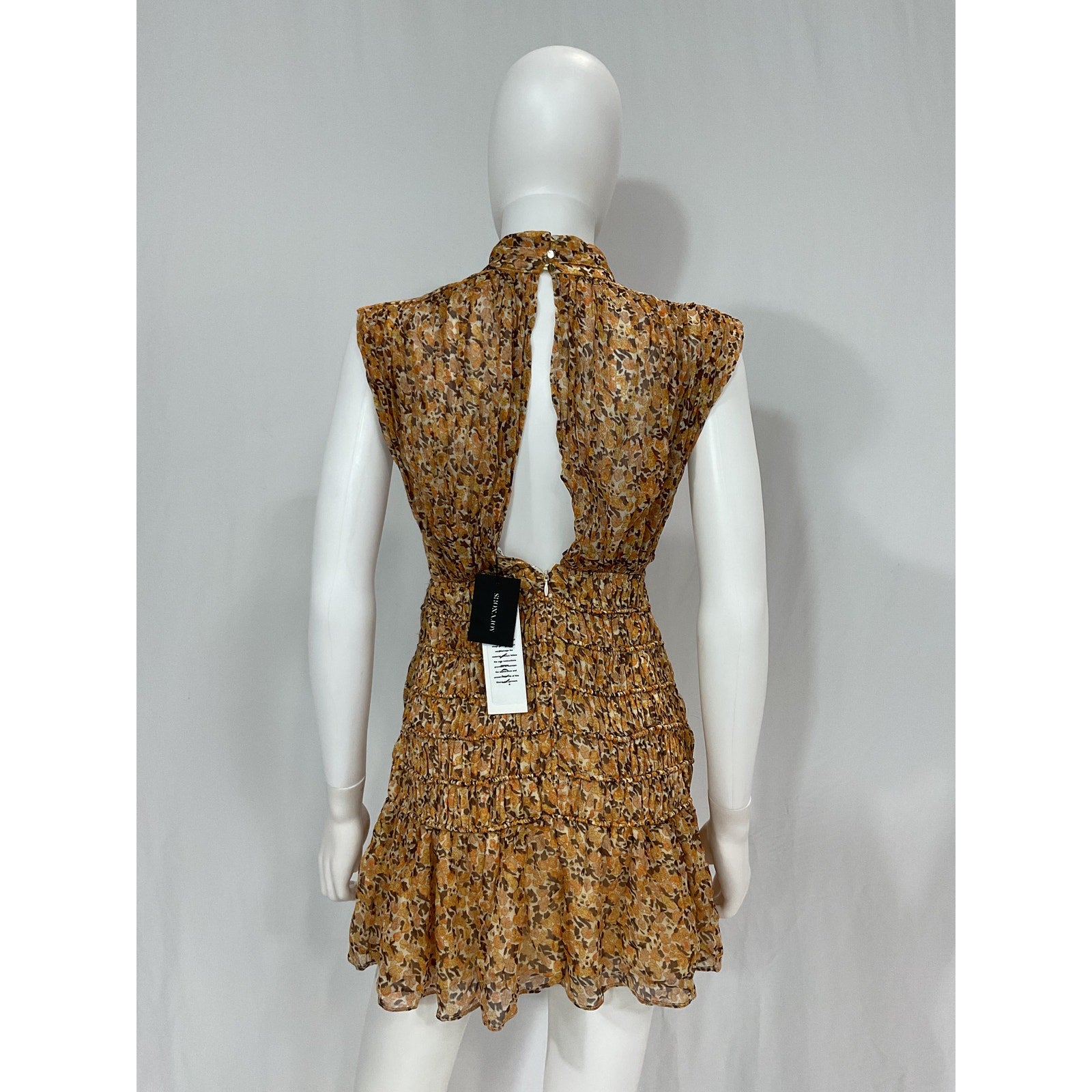 Shona Joy 'Colette' Yellow Chiffon High Neck Sleeveless Corded Mini Dress Size US 4 - NWT