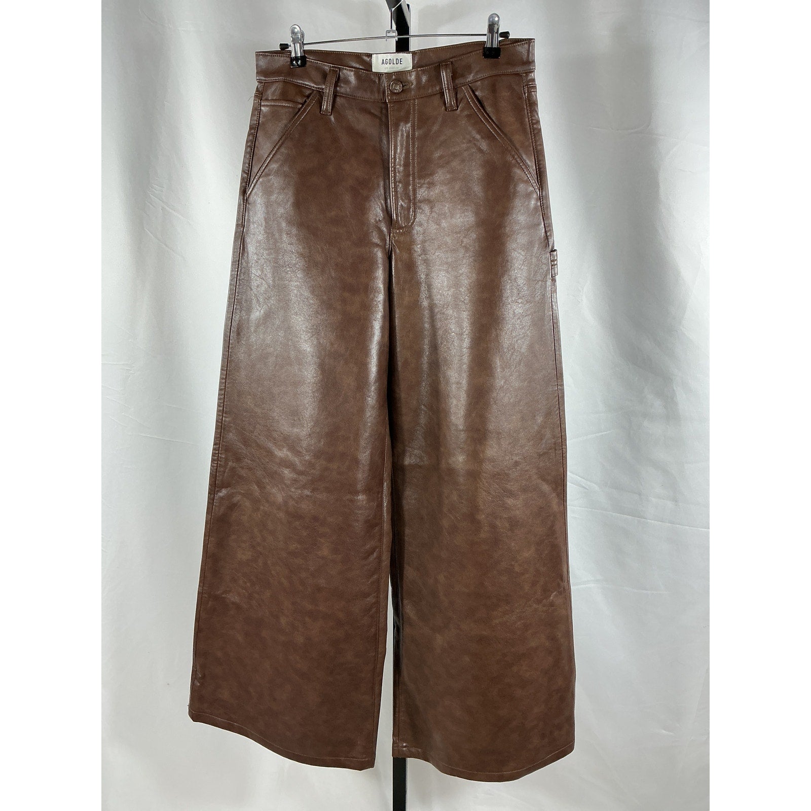 Agolde 'Dale' Brown Leather Wide Leg Carpenter Trouser Size 26