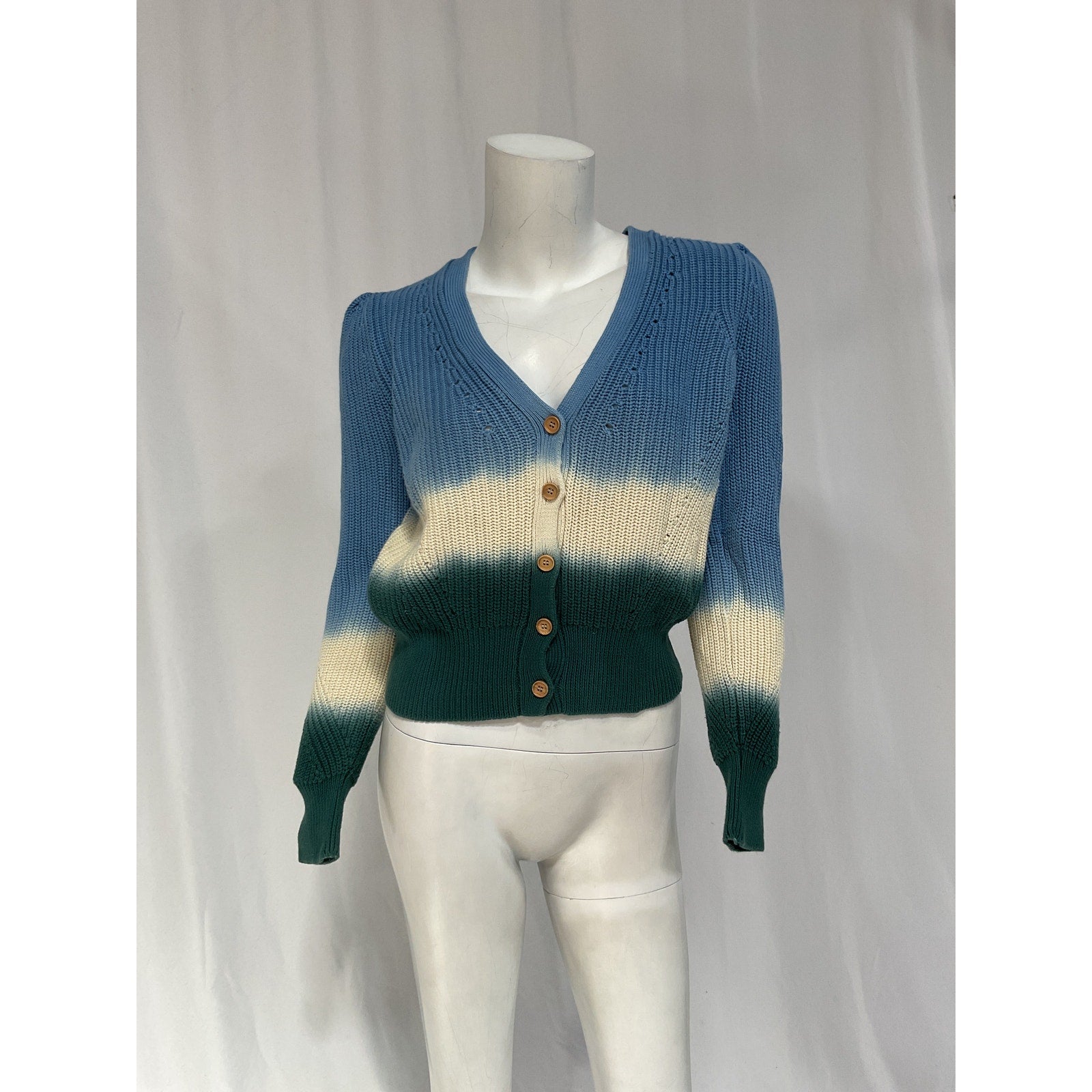 Veronica Beard 'Parula' Blue Dip-Dye Puff-Sleeve V Neck Cardigan Size XS