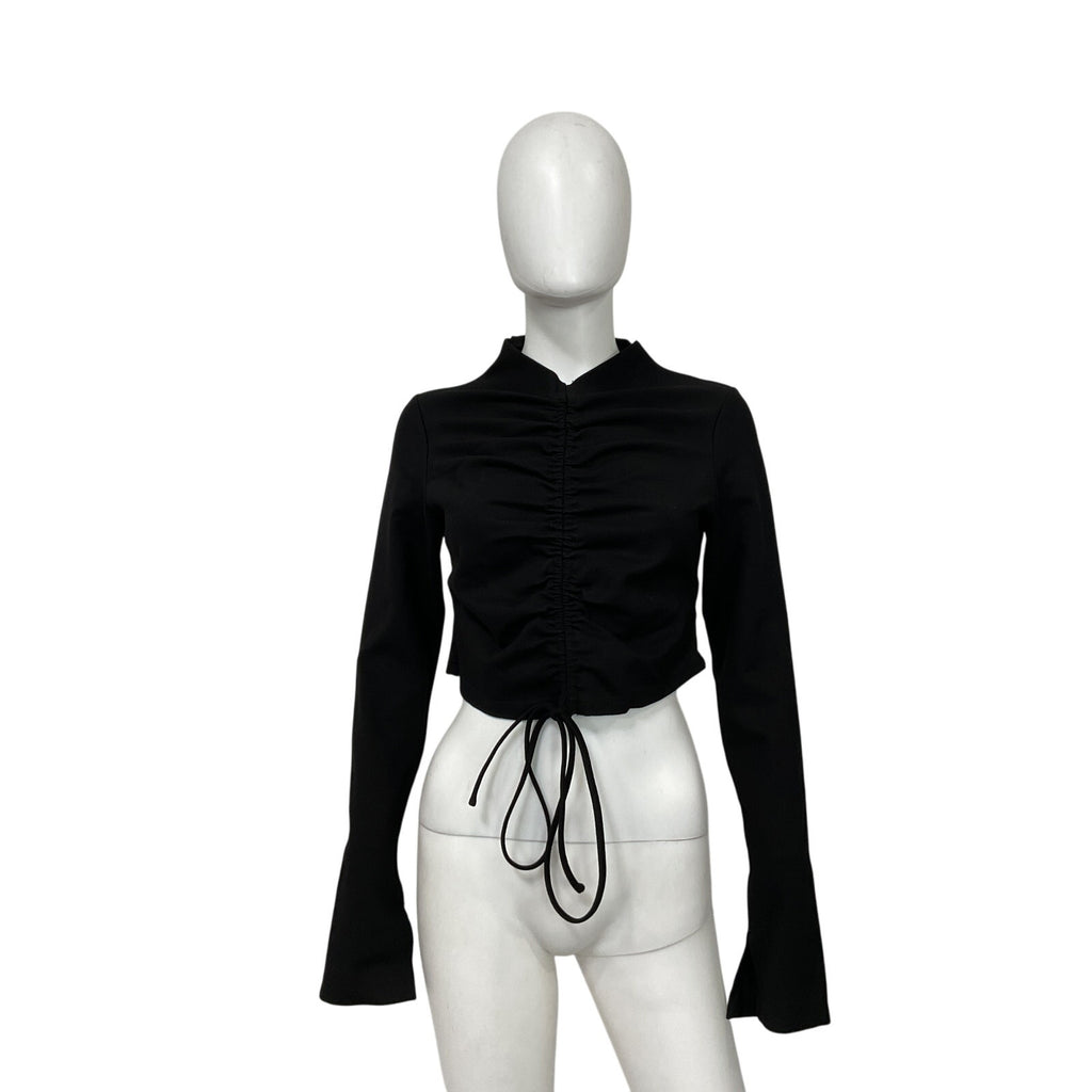 Nicholas 'Fleur' Black Viscose Cropped Ruched Jersey Top Size 8